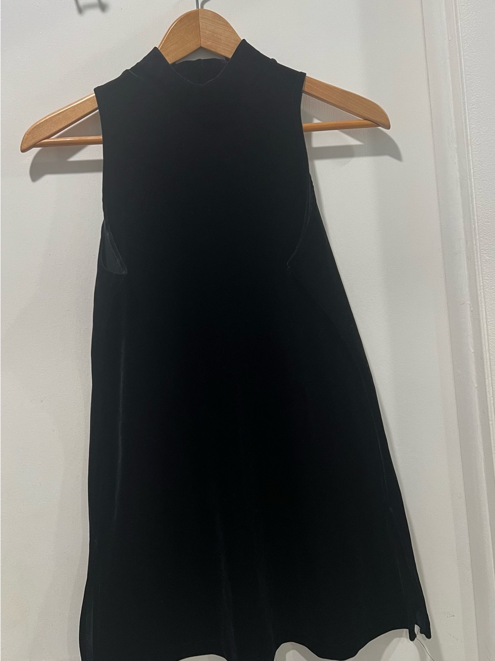 Sleeveless Black Velvet Mini Dress with Mock Neck